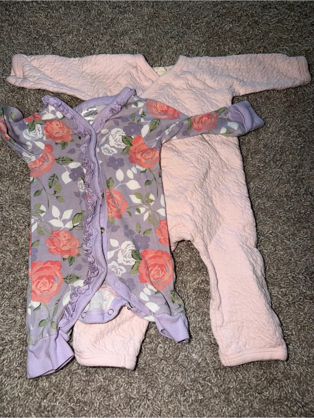 Lavender Floral and Light Pink Baby Footie Set